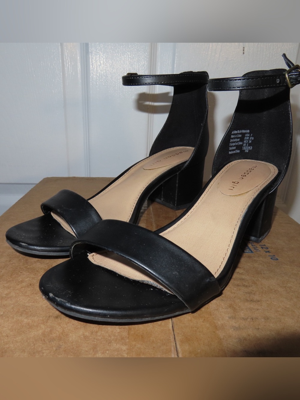 Madden Girl Black Open-Toe Ankle-Strap Block Heels